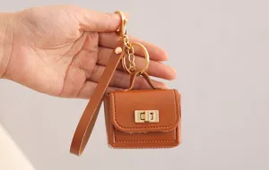 Mini bolso de cuero PU llavero monedero estuche auriculares bonito colgante accesorio