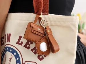 Mini PU lederen tas sleutelhanger met spiegel schattige oortelefoon tasje hanger accessoire