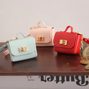Mini Bolso Llavero de Cuero PU Monedero Organizador de Auriculares Portátil Micro Bolso de Mano Soporte para Llavero para Mujeres Niñas Regalo