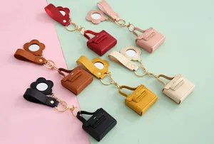 PU lederen mini handtas sleutelhanger met bloem spiegel schattige oortelefoon tasje.