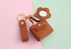 Mini PU leer handtasje sleutelhanger met bloem spiegel leuke oortjes tas tasjes hanger