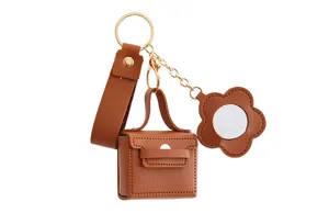 Mini PU leer tas sleutelhanger oortelefoon hoesje met bloem spiegel hanger stijlvol