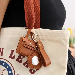 Mini PU lederen handtas sleutelhanger met spiegel en oortelefoon etui schattige tassenbedel.