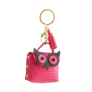 Bonito bolso llavero búho mini monedero de cuero PU estuche para auriculares accesorios
