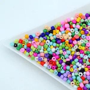 Close up view of colorful glass seed beads, perfect detail for DIY bracelet jewelry