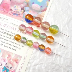 Resin glitter beads gradient starry round beads DIY bracelet necklace jewelry making accessories