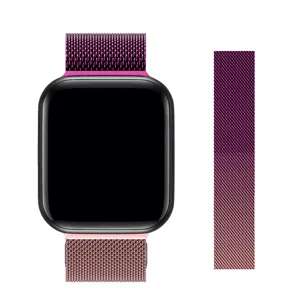 Replacement metal mesh Milanese loop strap for smart watch, gradient purple pink design.