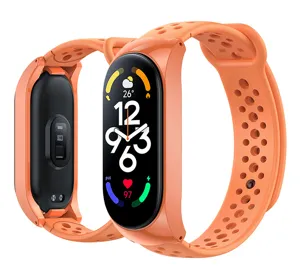 Replacement silicone strap and protective case for smart fitness band, breathable orange design.