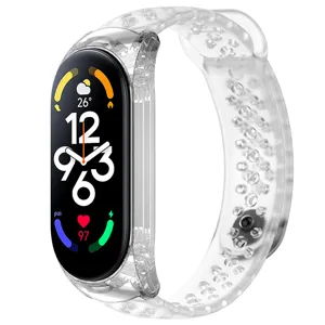 Transparent silicone replacement strap and tracker detail view for smart wrist band.