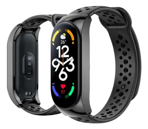 Replacement silicone strap and case for smart fitness band, breathable black design.