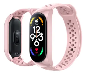 Pink breathable silicone replacement strap and case for smart fitness wristband detail