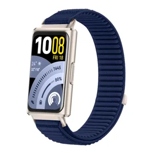Correa de repuesto de nailon tejido para pulsera inteligente, elegante diseño alpino en azul oscuro.
