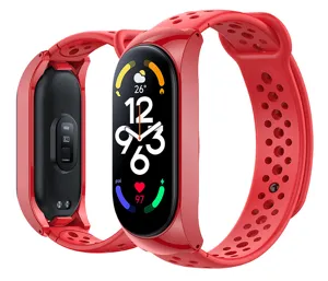 Detailed close-up view of the red silicone replacement fitness smart band strap with holes.