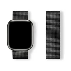 Black Milanese magnetic loop metal watch band replacement for Apple Watch smart accessories
