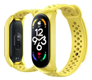 Replacement breathable silicone strap with fitness tracker in bright yellow color.