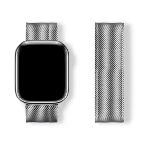 Stainless steel Milanese loop metal magnetic strap replacement for smart watch accessory.