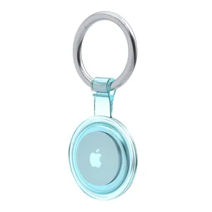Clear protective case for Apple AirTag with metal keyring keychain accessory detail view.