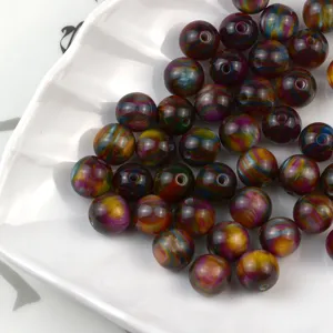 Resin round beads with starry oil painting pattern for DIY handmade bracelet necklace jewelry.