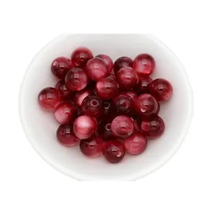 Perle tonde in resina rosso scuro occhio di gatto per creazione di gioielli braccialetti fai da te.