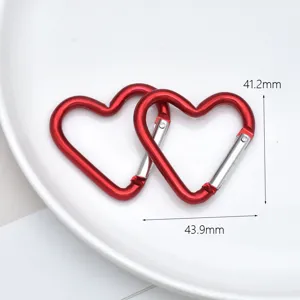 Red heart shaped aluminum carabiner keychain clip spring snap hook jewelry DIY accessory