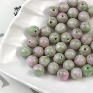 Pink green marbled resin round beads for DIY handmade jewelry bracelets necklaces accessories.
