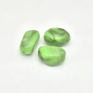 Green marbled acrylic beads irregular stone loose beads for DIY handmade jewelry bracelets earrings