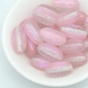 18mm pink mermaid glitter oval beads, sparkle resin bead for DIY jewelry making bracelets.