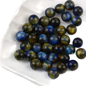Blue gold oil painting resin round beads for DIY handmade bracelets necklaces jewelry making.