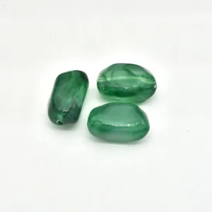 Green swirl acrylic stone bead detail, smooth irregular shape with hole for DIY jewelry making.