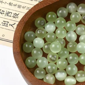 Green cat eye glass beads loose round beads for diy jewelry making craft accessories.