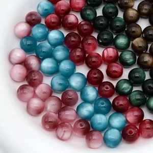 Colorful 8-16mm resin cat eye beads, round loose beads for DIY handmade jewelry bracelets crafting.