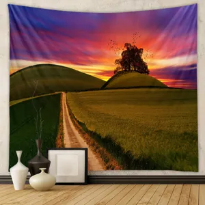 Scenic landscape tapestry wall hanging for bedroom home decor aesthetic room interior background.