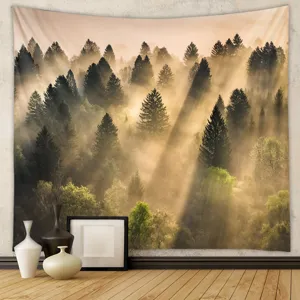 Close-up detail of the forest tapestry scene, showing premium fabric texture and wall decor.