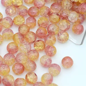 Perles en verre craquelé rose jaune cristal rondes DIY bracelet collier accessoires de bijoux