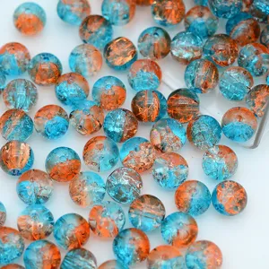 Perles en verre craquelé bleu et orange pour la fabrication de bijoux et de bracelets DIY.
