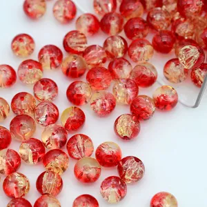 Perles de verre craquelé rouges rondes en vrac pour fabrication de bijoux bracelet collier DIY.