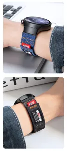Bracelet de montre en toile de jean sport compatible avec montre Huawei, design intégré.