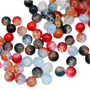 Perles de verre craquelées colorées pour la fabrication de bijoux DIY et colliers.