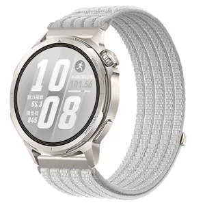 Detailed view of breathable woven loop watch strap compatible with smartwatches, comfortable fit.
