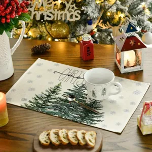 Christmas linen placemat holiday table mat decorative snowflake tree kitchen decor
