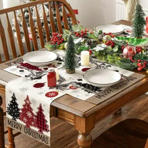 Cammino da tavolo e tovaglietta di Natale in lino, decorazione per feste festive.