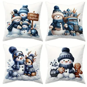 Christmas decorative throw pillow covers set featuring cute snowmen, deer and truck design.