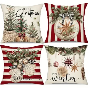 Christmas decorative throw pillow covers set of 4 winter holiday home sofa cushion cases