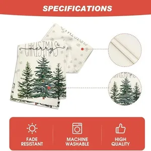 Christmas table runner featuring pine tree and snowflake patterns for holiday home decor.