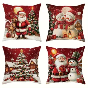 Christmas throw pillow covers set festive Santa Claus snowman cushion cases for sofa decor