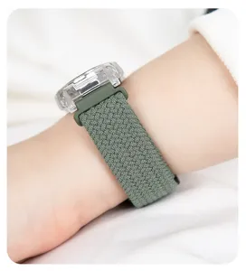 Bracelet tressé en nylon avec coque transparente pour montre connectée accessoire