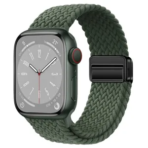 Groene nylon gevlochten horlogeband met magnetische gesp voor Apple watch vervanging.