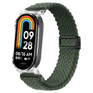 Vue détaillée du bracelet en nylon tressé avec boucle magnétique et coque transparente.