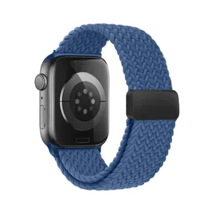 Blauwe gevlochten nylon magnetische horlogeband compatibel met Apple Watch vervanging.