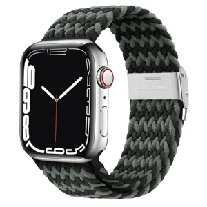 Bracelet de montre en nylon tressé pour Apple Watch avec boucle métal noir vert 44mm